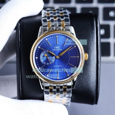 IWC Replica Portofino Watch -  Blue Dial Yellow Gold Bezel 2-Tone Yellow Gold Strap 40mm